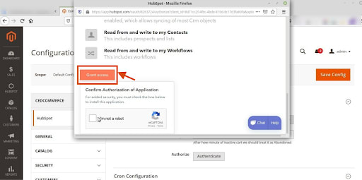 Grant Access Button - HubSpot Magento Integration
